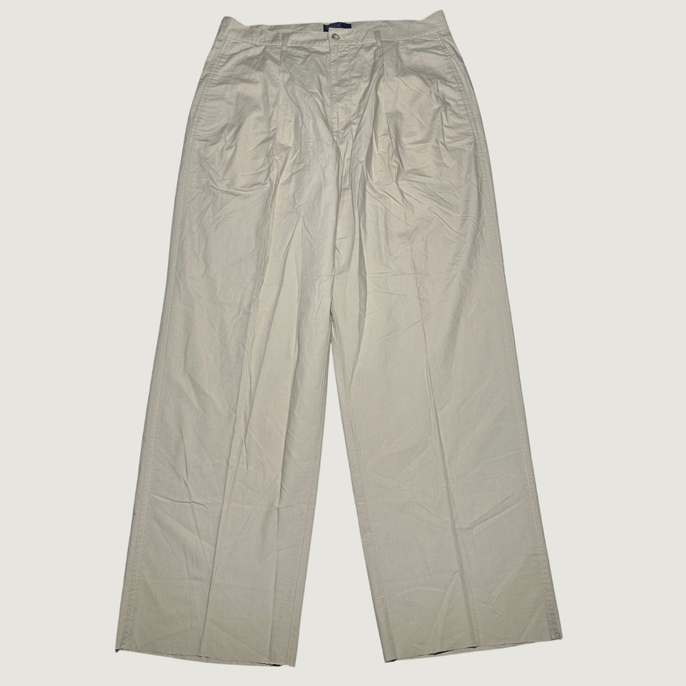 Polo Ralph Lauren Chino Pants Men 33x30* Pleated Relaxed Raw Hem Tan Vintage 90s